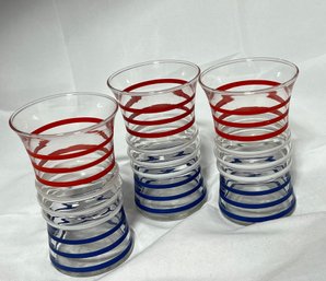 Set Of 3 Ribbed Red, White & Blue Glasses