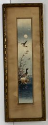 Vintage Pre-WWII Era - Asian Watercolor Water Fowl - Signed & Red Seal - 5.5 Inch X 16.5 Inch Original Frame
