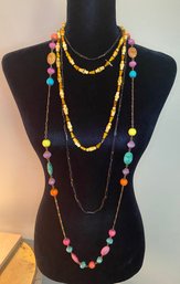3 Long Beaded Necklace Lot
