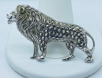 Awesome Sterling Silver & Marcasite Full Body Figural Lion Brooch Pin