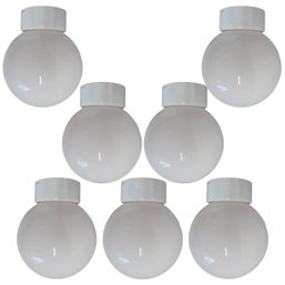 A Collection Of 7 Porcelain Base Round  Globe Ceiling Lights - Lightolier - Vintage