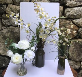 Trio Of Peonies, Orchids & Wispy Flower Arrangements.