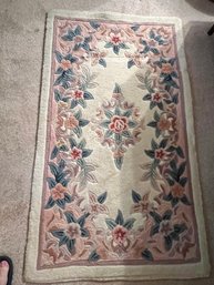 2nd Of 2 Runner Rugs, 100% Wool, Rose And Ivory, 28' X 54', Savonnerie Rug