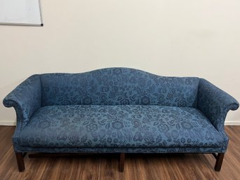 Long Blue Camel Back Sofa