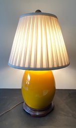 Glazed Porcelain Table Lamp With Wooden Accents