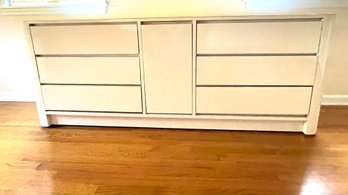 White Formica 6 Drawer And Center Storage Dresser