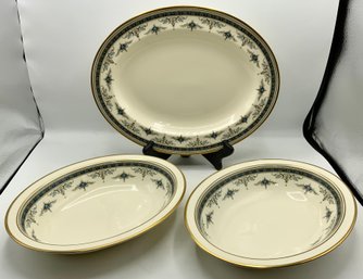 Beautiful Minton Serving Platter & 2 Vegetable Bowls ~ Grasmere Blue ~