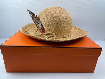 Vintage Adolfo II Straw Hat With Accent Feathers