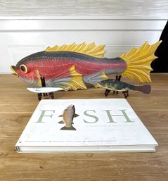 Decorative Painted Wooden Fish And FISH Coffee Table Book
