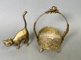 Brass Cat And Coaster Caddy