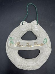 Vintage Belleek Bless This House ~ House Blessing Wreath ~