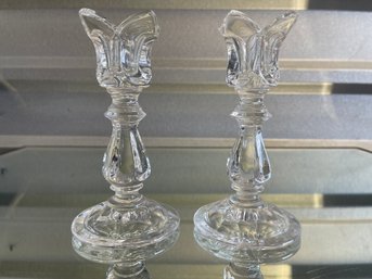 Pair Of Beautiful Clear Glass Candlesticks