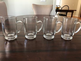 4 Clear Glass Mugs