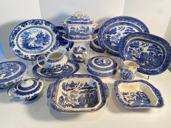 Large Collection Blue Willow & More China Includes Platters, Dishes, Pitchers