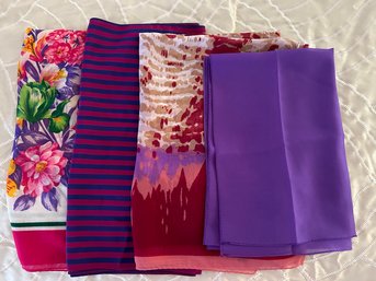 4 Colorful Scarves, Florals, Strpes In Pink And Purples