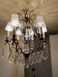 Vintage Crystal Chandelier With 6 Lights & Glass Shades