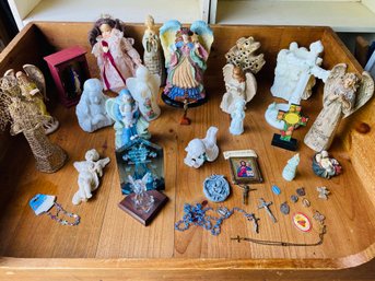 Large Religious  Lot With Fenton Angel And More