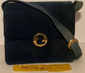 Gucci Vintage Blue Suede Shoulder Handbag, Plus