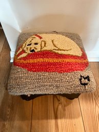 Foot Stool, With Hook Rug Styled Covering, With Dog Sleeping