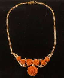 Vintage Flower Orange Coral Necklace