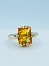 Gorgeous Large Citrine & 18k Yellow Gold Cocktail Ring Signed
