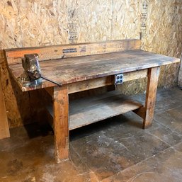Large Workbench With Reed Mfg Cast Iron Vise