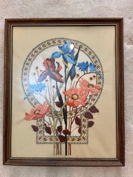 Framed Vintage Handmade Crewel Floral By Dimension Design