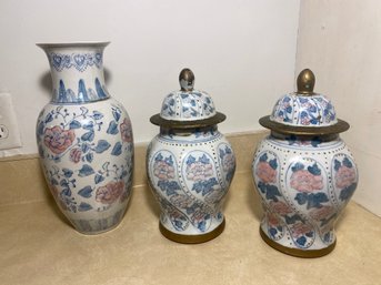 3 Pc. Floral Urns And Vase