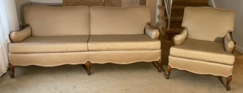 Vintage French Provincial 2 Cushion Carved Sofa & Chair