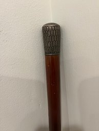 Antique Wood & Pewter Walking Stick/Cane