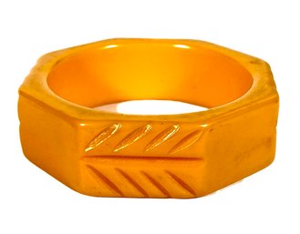 Antique Carved Bakelite Plastic Butter Scotch Octagonal  Bangle Bracelet