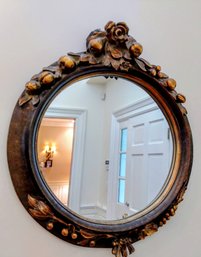 Black And Gold Carved Round Mirror