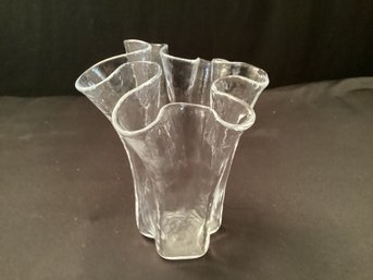 Folded Glass Handkerchief Vase Ruffled Edge