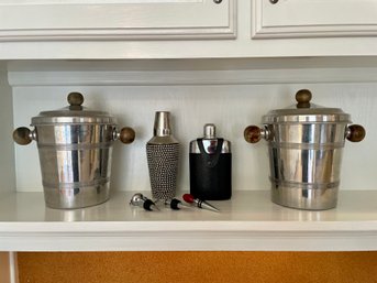 Chrome Barware Set Including Ice Buckets, Cocktail Shaker & Wine Stoppers