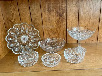 Vintage Mid Century Crystal Serving Bowls & Anchor Hocking Deviled Egg Platter