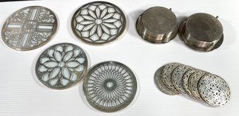 Sterling Silver Teapot Stands And Silver Plate Coasters And Trivets