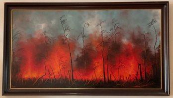 Signed Meon, Oil On Canvas Forest Fire