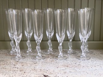 Igor Carl Faberge Kissing Doves Crystal Champagne Flutes, France- Set Of 9