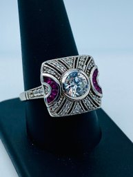 Gorgeous Sterling Silver Cocktail Ring W/ Multi Color Stones
