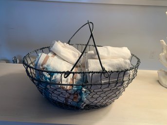 Cute Wire Twin Handled Basket Filled With Hand Towels