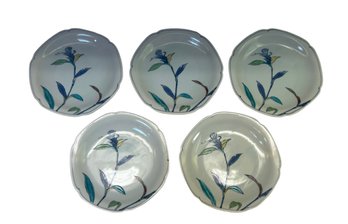 Set Of Five Chinese Hand-enambled Floral 7' Plates