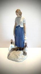 Antique Porcelain Sculpture Maiden With Goose Bing & Grndahl A. Locker Kopenhagen