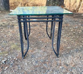Art Deco Style Metal Leg Table With Glass Top