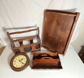 Wooden Magazine Rack, Serving Tray And Caddy With The Kitchen Clock!