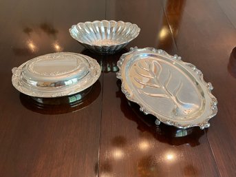 Lot Of Silver Plate Vegetable Dish And Trays