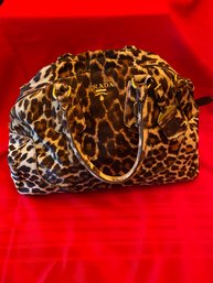 Prada Calf Fur Animal Print Handbag