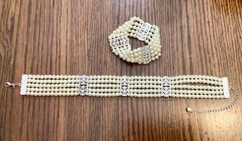 Faux Pearl Choker And Bracelet Set Vintage Jewelry SP