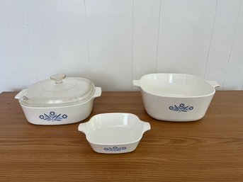 3 Corning Blue Corn Serving Dishes