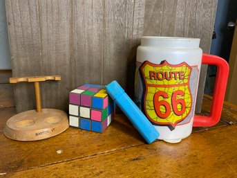 Pocket Microscope, Pipe Holder, Route 66 Mug And Rubix Cube