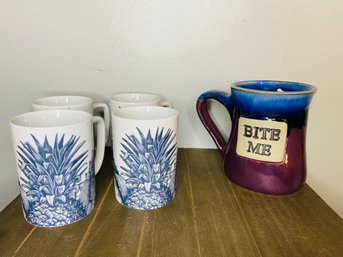 Large BITE ME Glaze Mug And 4 Pineapple Mugs